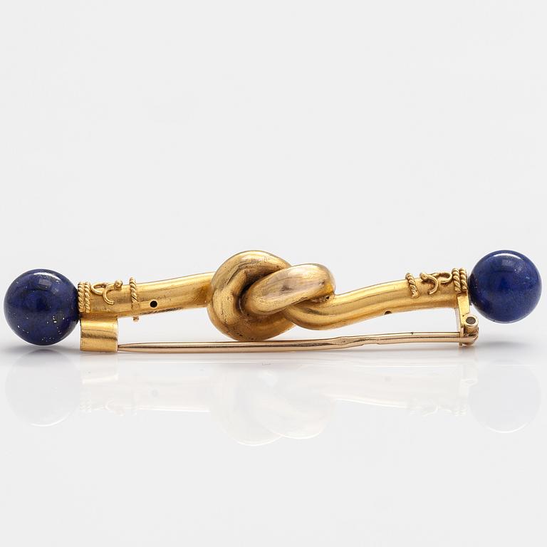 BROSCH, 14K och 18K guld, lapis lazuli.