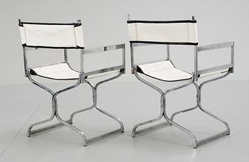 A pair of chromed steel and artificial leather folding chairs, second half of 20th Century.