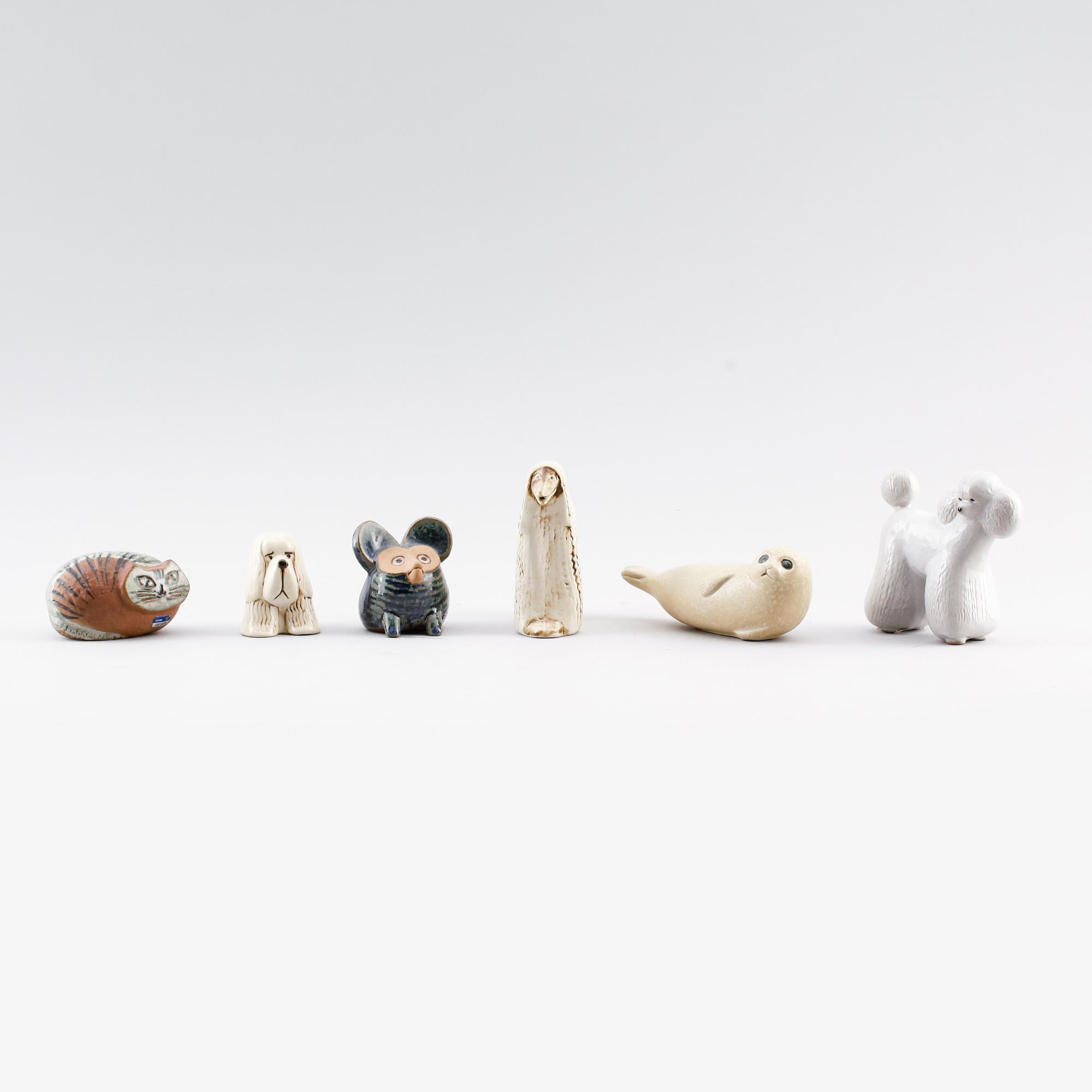 FIGURER, 6 st, stengods, Lisa Larson, Gustavsberg.