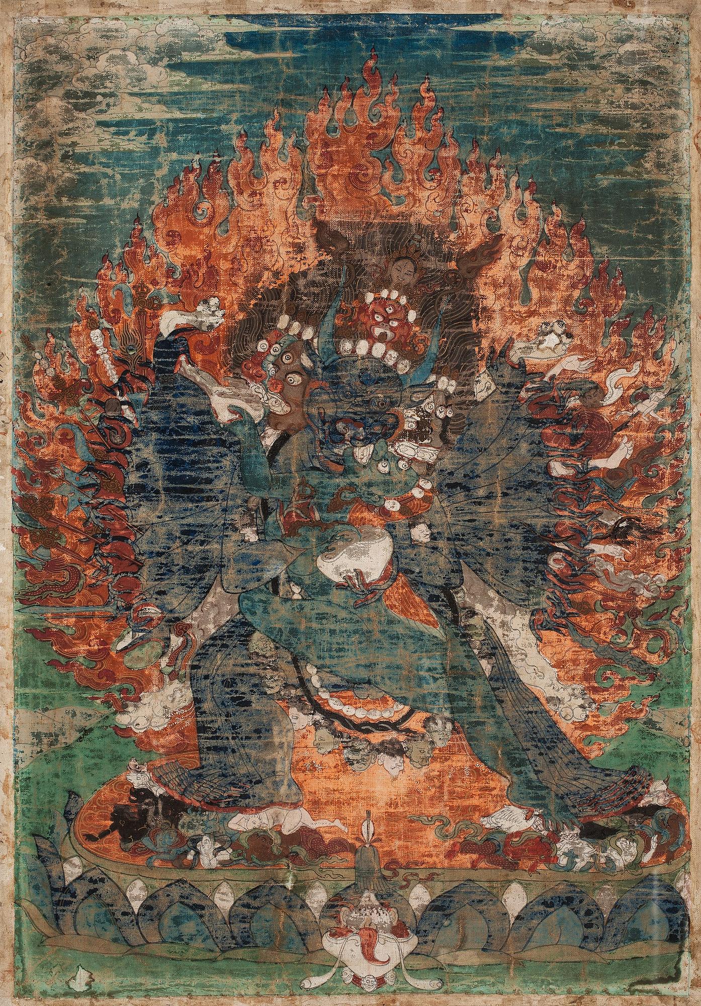 A Tibetan thangka of Yamantaka Vajrabhairava, presumably 18th or early 19th Century.