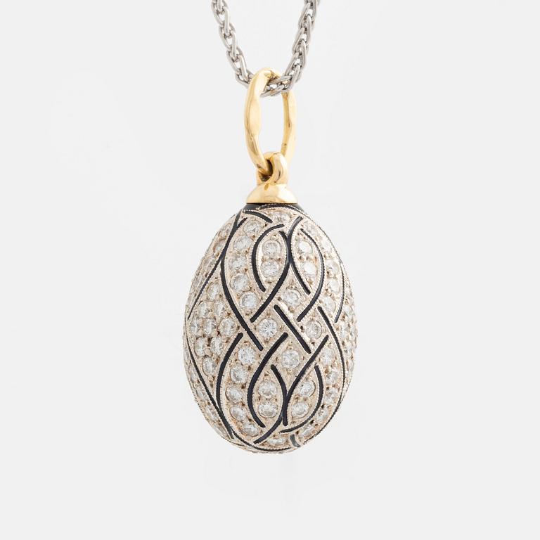 W.A. Bolin, jeweled egg, fully brilliant-cut diamonds, with black enamel, with chain.