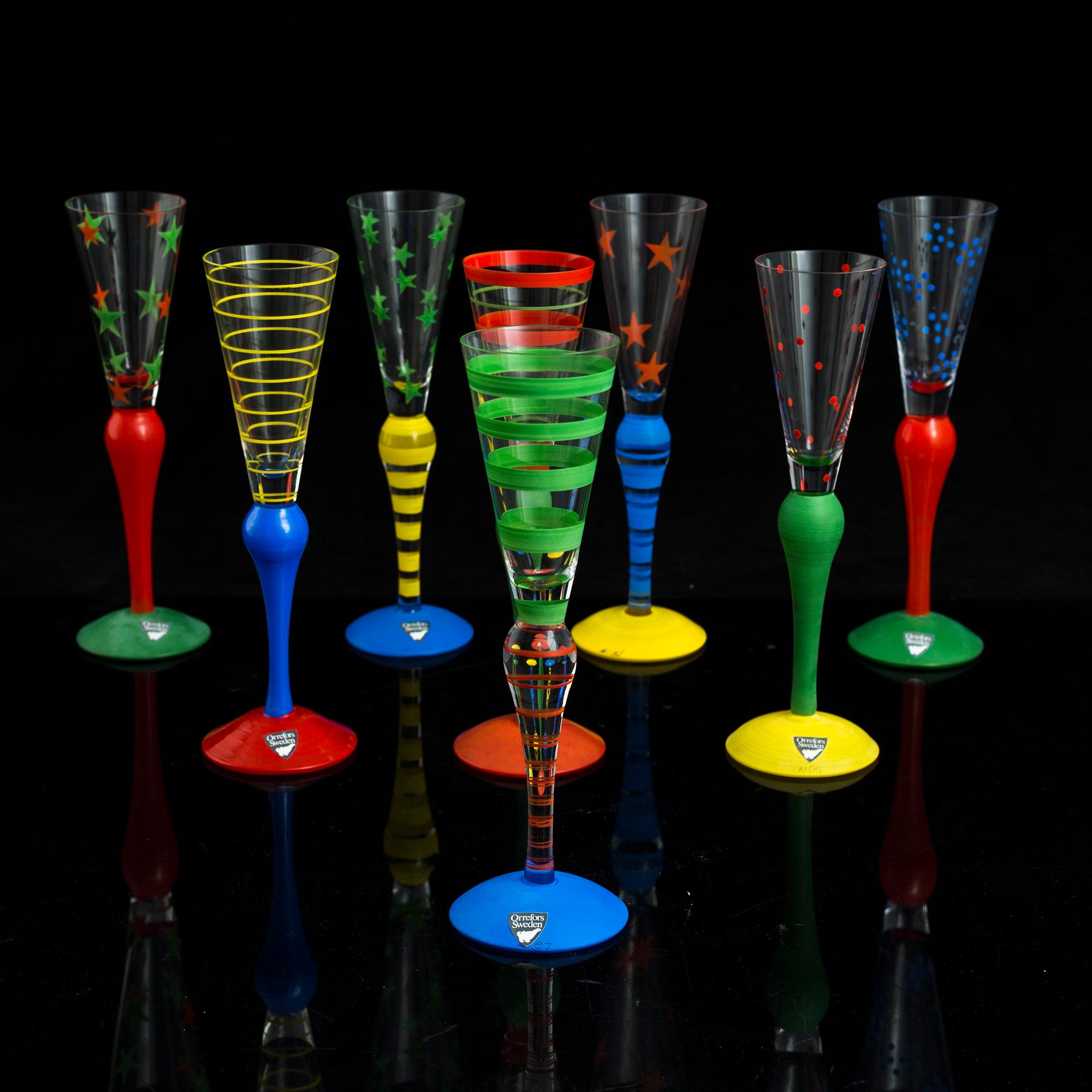 ANNE NILSSON, snapsglas, 8 st, "Clown", glas, Orrefors.