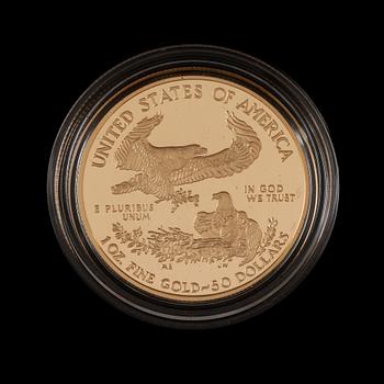 GULDMYNT, fine gold, 50 dollars, USA, Liberty, 2004. Vikt ca 34 gram.