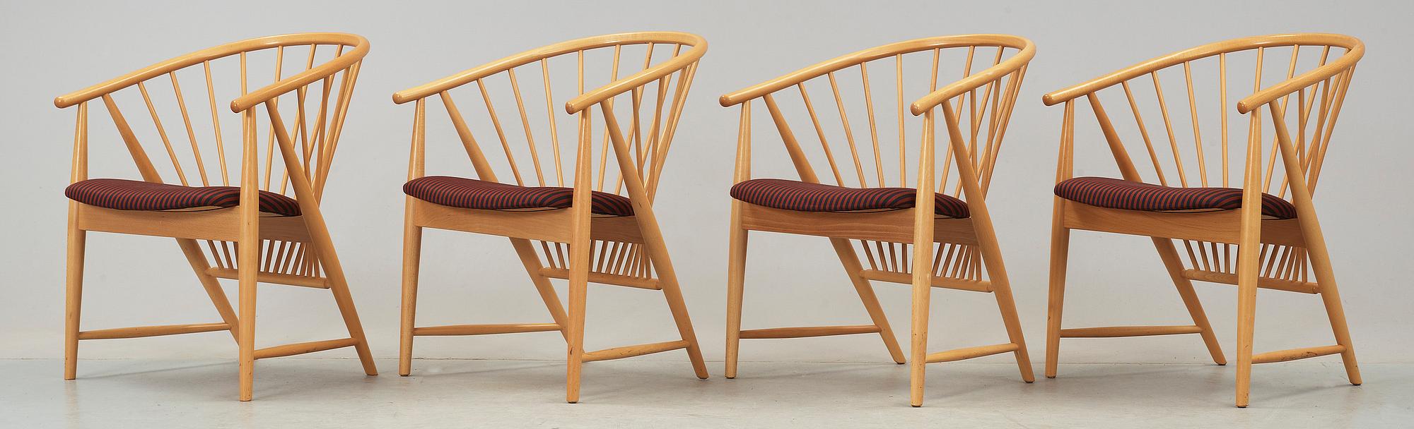 KARMSTOLAR, 4 st, "Solfjädern", Sonna Rosén, Gemla Möbelfabrik, modellen formgiven 1948.