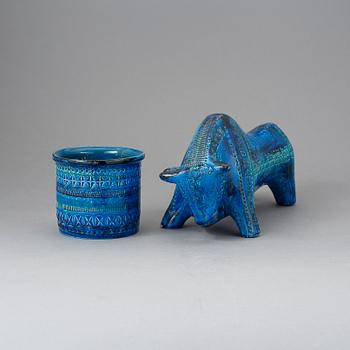 FIGURIN samt YTTERFODER, lergods. Raymor Bitossi, Aldo Londi Rimini Blue.