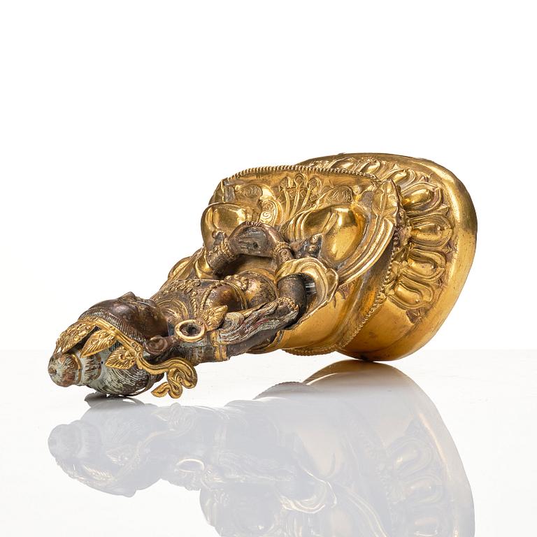 A Mongolian, partly gilt reoussé sculpture of Amitayus, 19th Century.