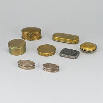 8 boxes, silver and brass, 19th/20th century.