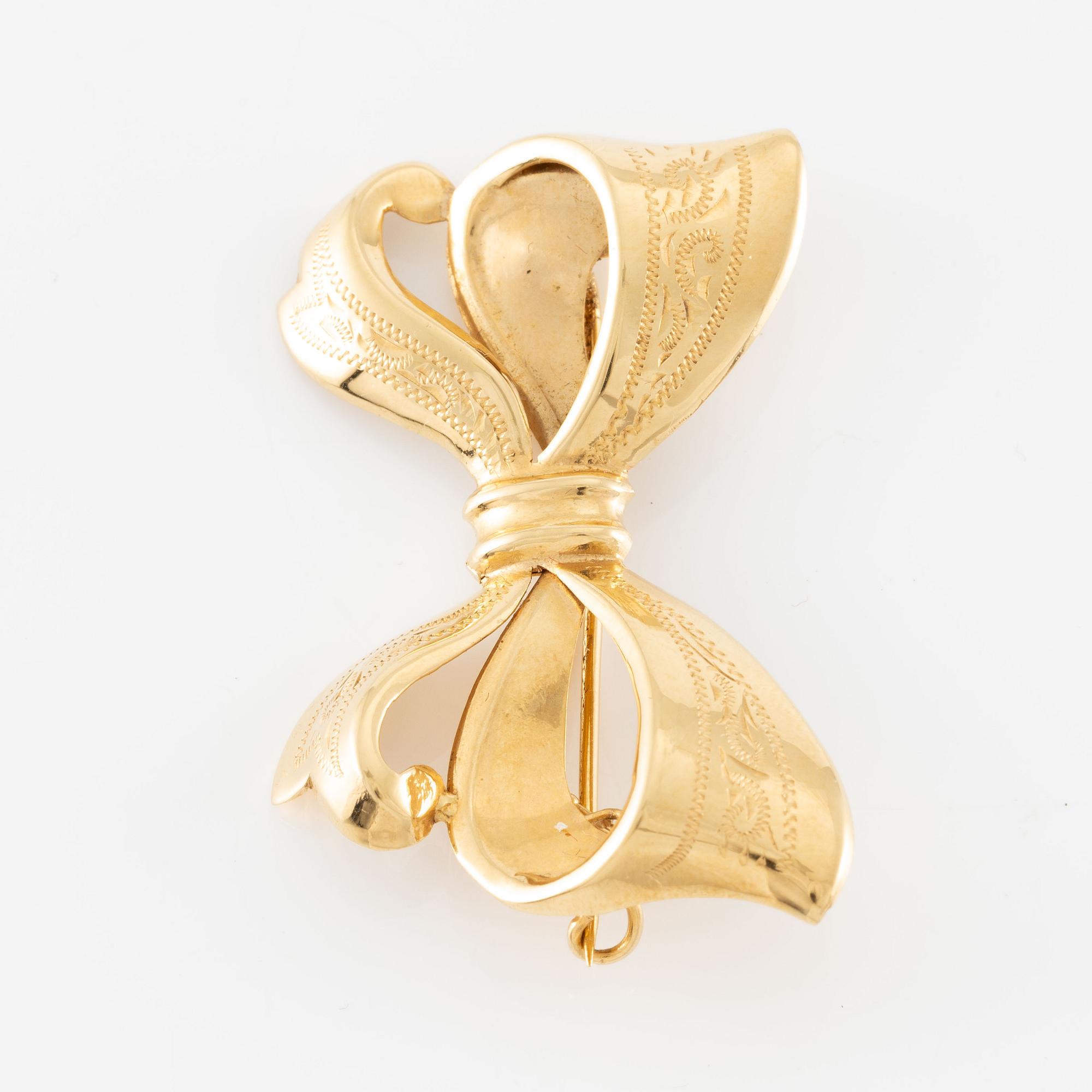 Brooch, 18K gold, bow.