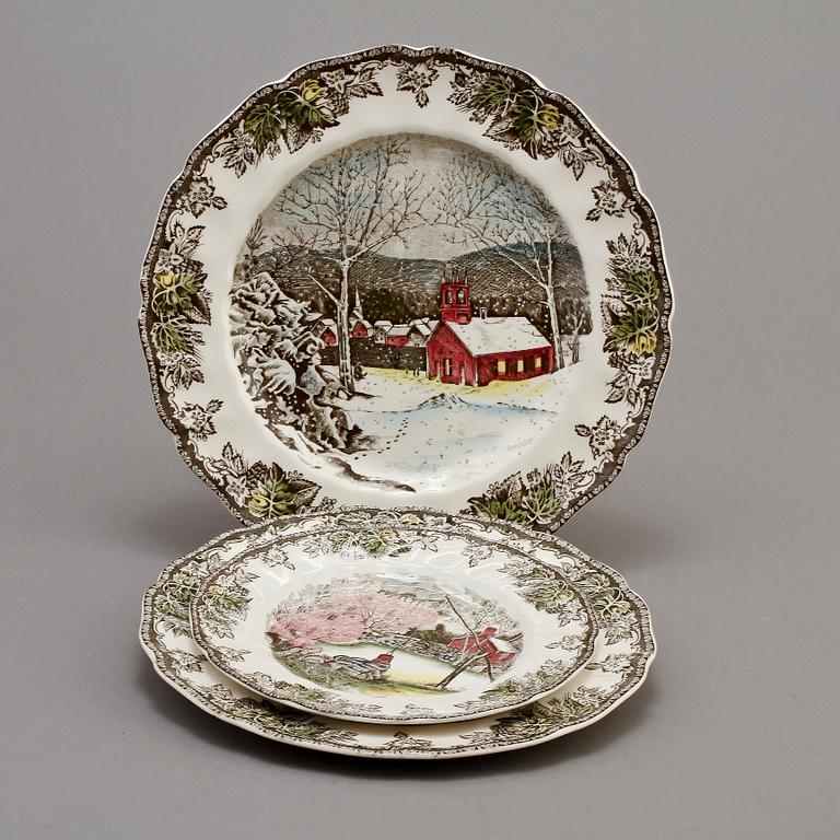 SERVISDELAR, 49 st, flintgods, "The friendly village", Johnson Brothers, England, 1900-talets andra hälft.