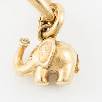 Charlotte Lynggaard, Ole Lynggaard, armband, 18K guld med berlocker i form av elefant, stjärna och hjärta.