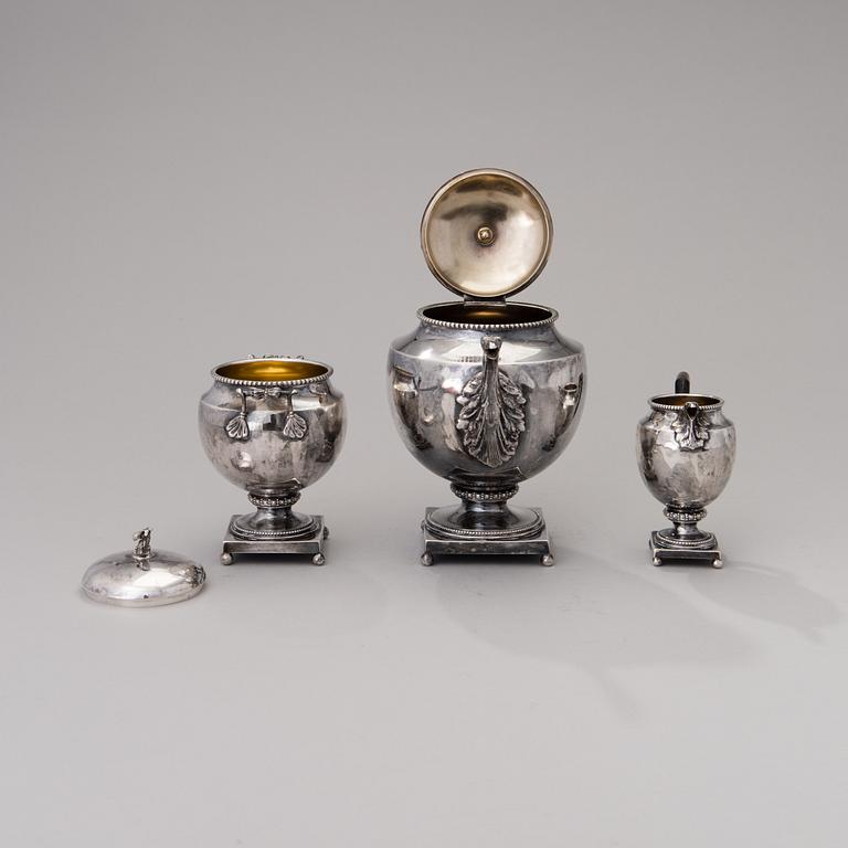 A three piece silver coffee set, Germany ca 1900.