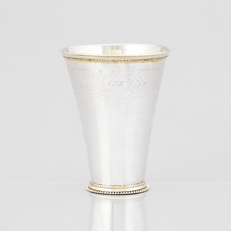 A Swedish 18th century parcel-gilt silver beaker, mark of Jacob Brunck, Stockholm 1720.