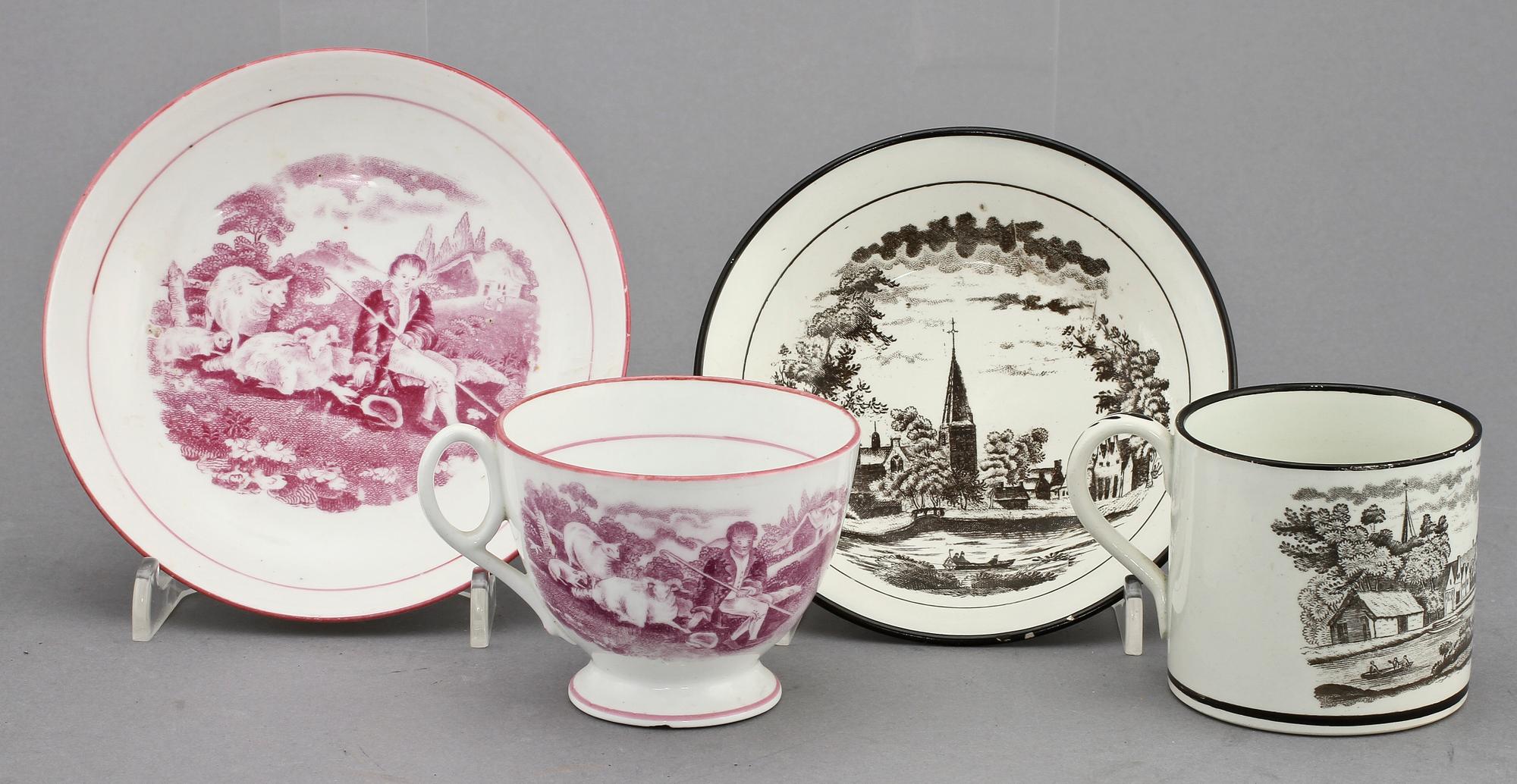 KAFFEKOPPAR, 2 + 4 st, porslin, 1800-tal.