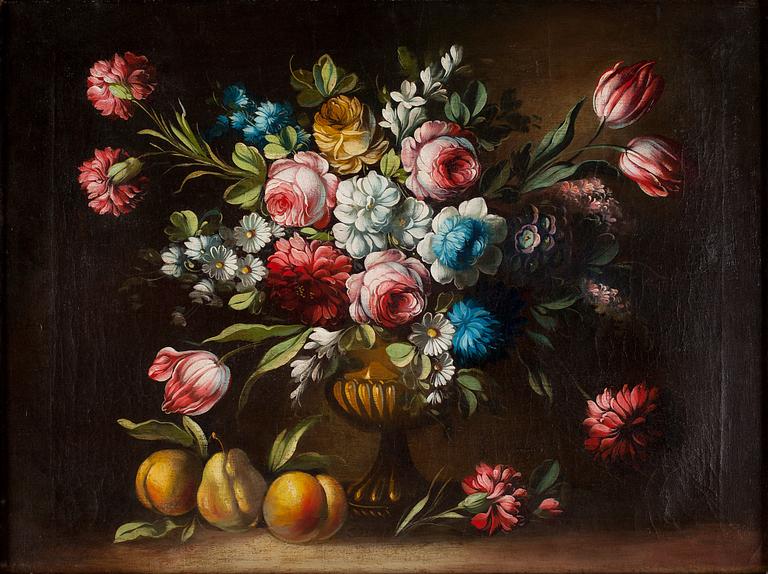 Still life with flowers and fruits.