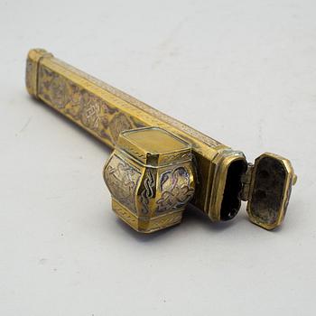 A late 19th century Ottoman brass writing utensil.