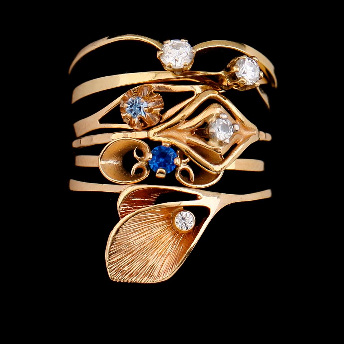 RINGAR, 6 st, 18 k guld med olika stenar. Total vikt ca 6 gram.