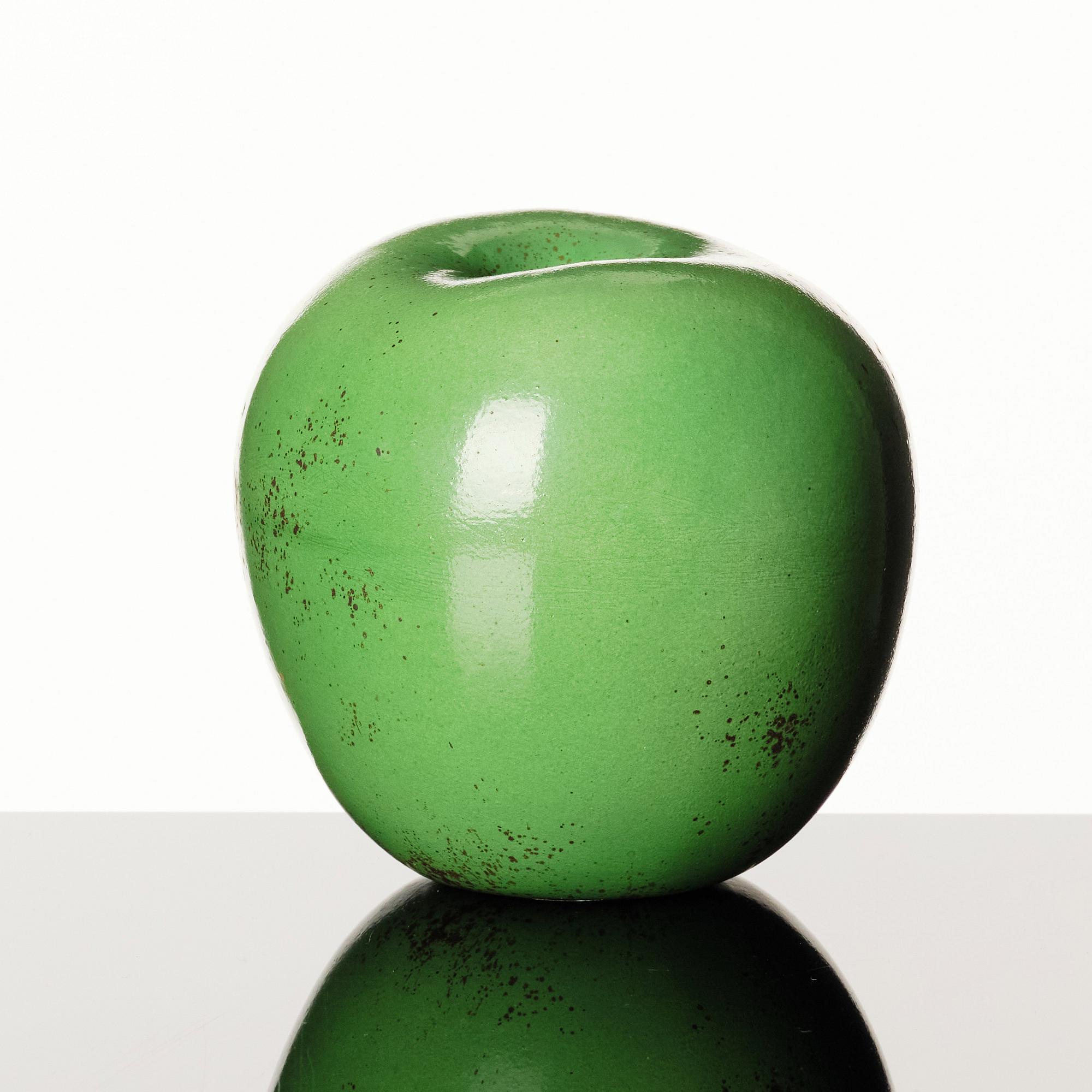 Hans Hedberg, a faience sculpture of a green glazed apple, Biot France.