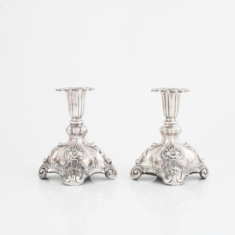 K Anderson, candlesticks, a pair, silver, Rococo style, Stockholm 1940.