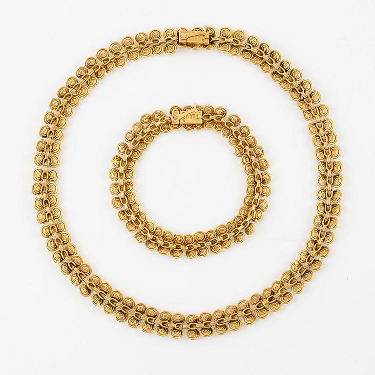 Necklace and bracelet, Carlman, 18K gold.