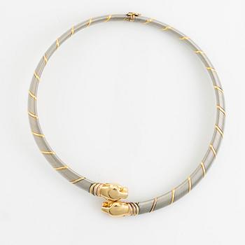 399. An 18K gold and steel Cartier "Panthère" necklace.