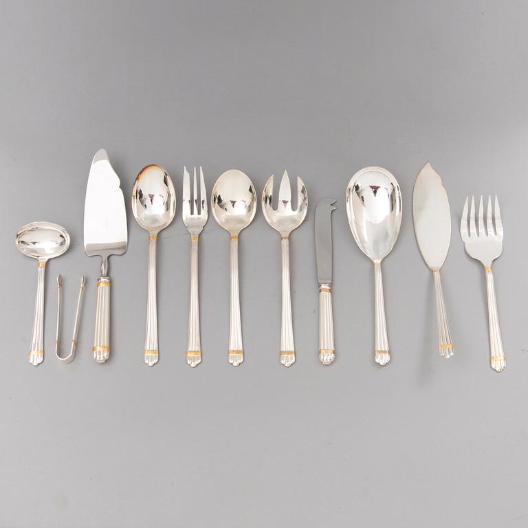CHRISTOFLE 123-piece Aria Gold Ring Silver Plated Cutlery Set for Twelve persons.