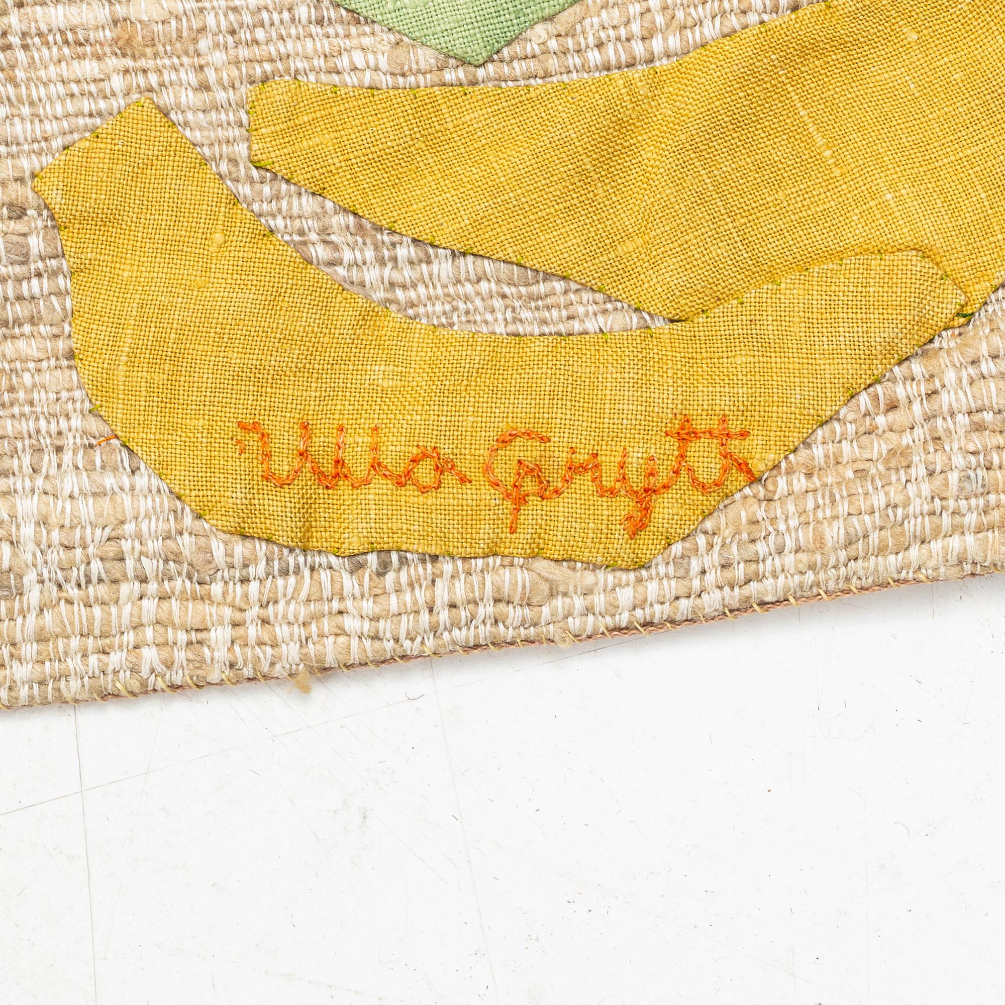 Ulla Grytt, textile collage, signed Ulla Grytt, c. 358 x 70 cm.