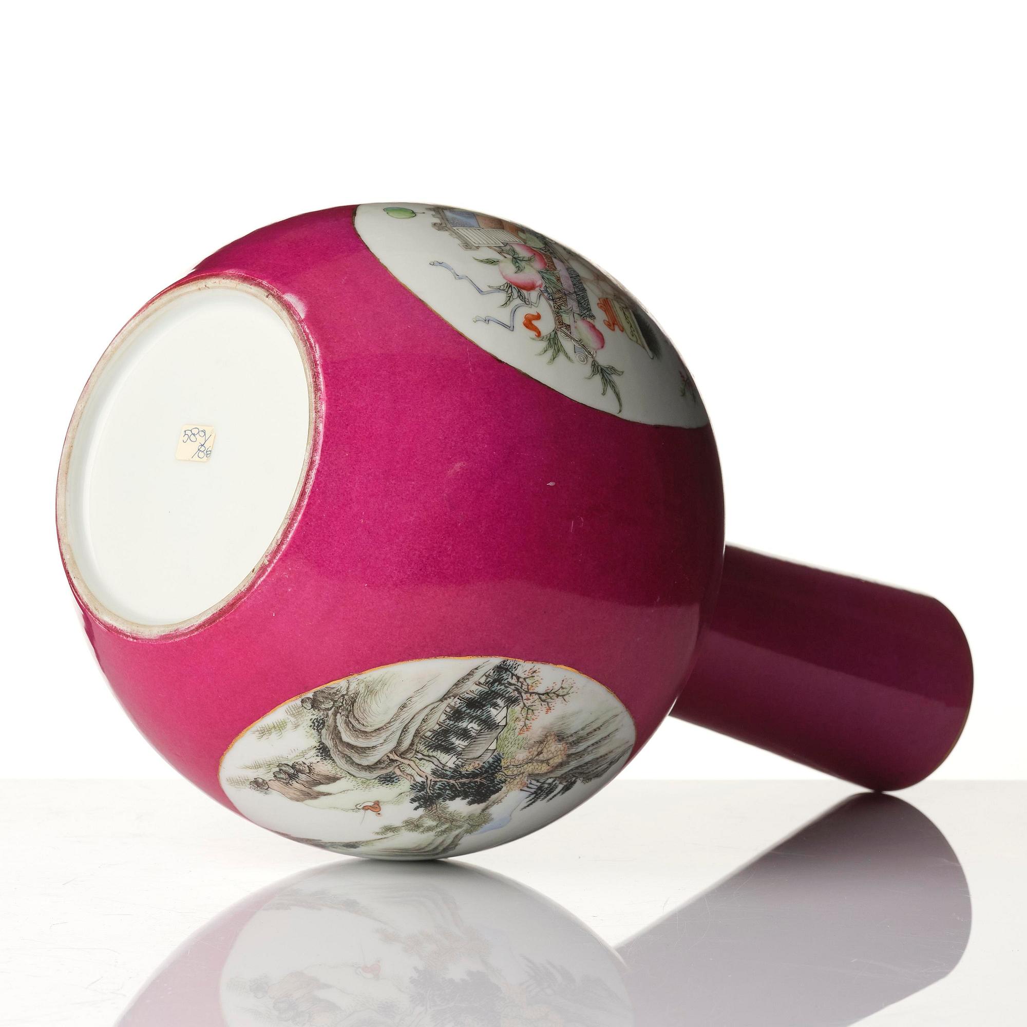 A pink ground Chinese famille rose vase, 20th century.