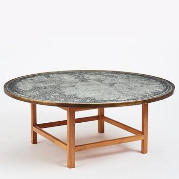 Josef Frank, a mahogany base table, map on the top, Svenskt Tenn, Sweden, model U601 (the top) & U491, 1960s-70s.