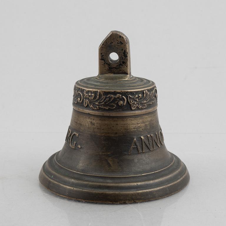 A bronze bell, marked Gothenburg, Sweden, an dated 1781.
