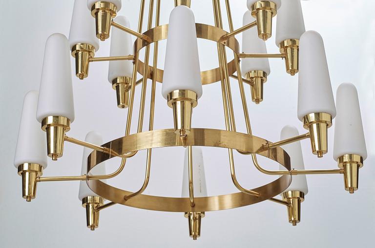 A Swedish 1950's brass chandelier.