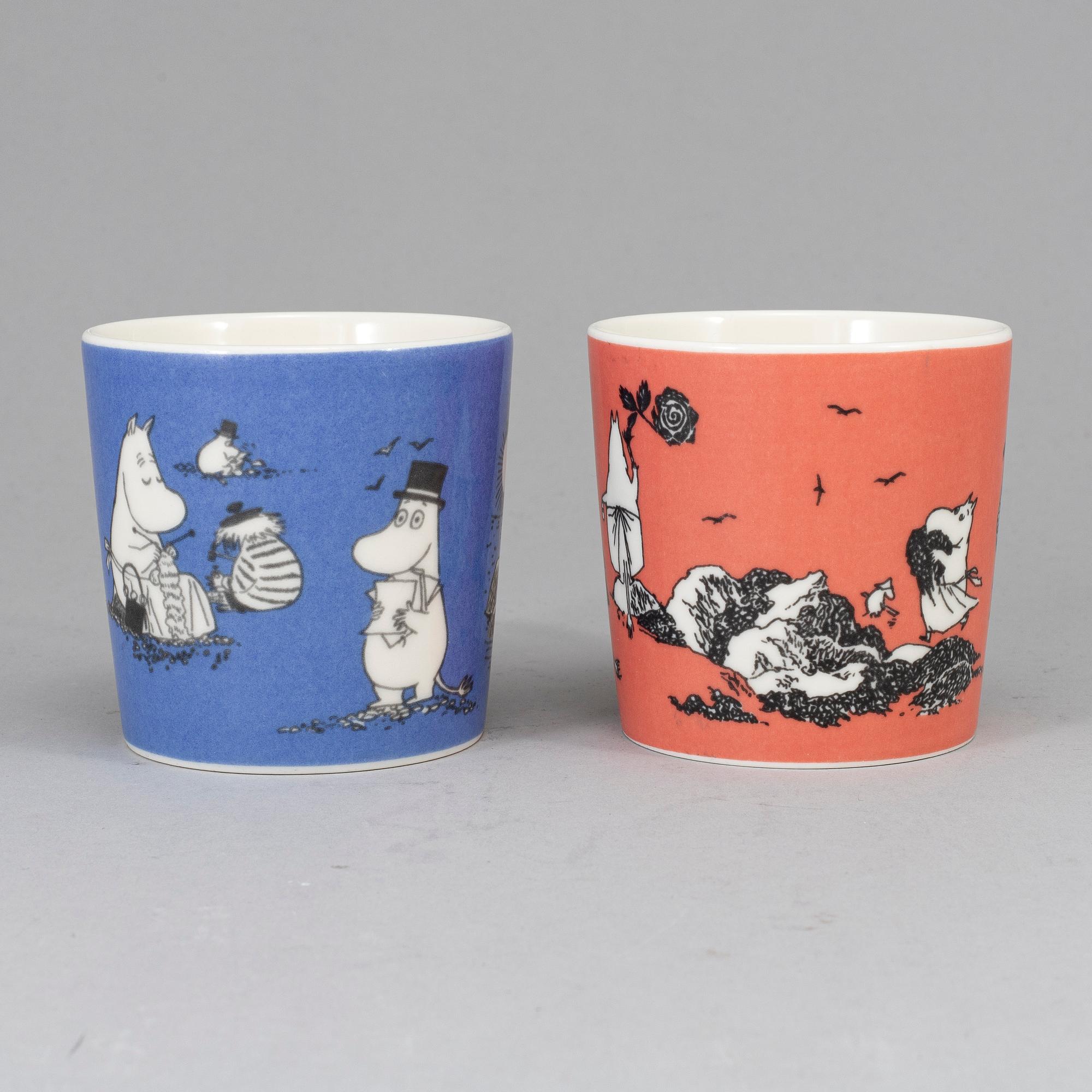 Two Moomin Characters porcelain mugs from Arabia, Finland, 1991-99.