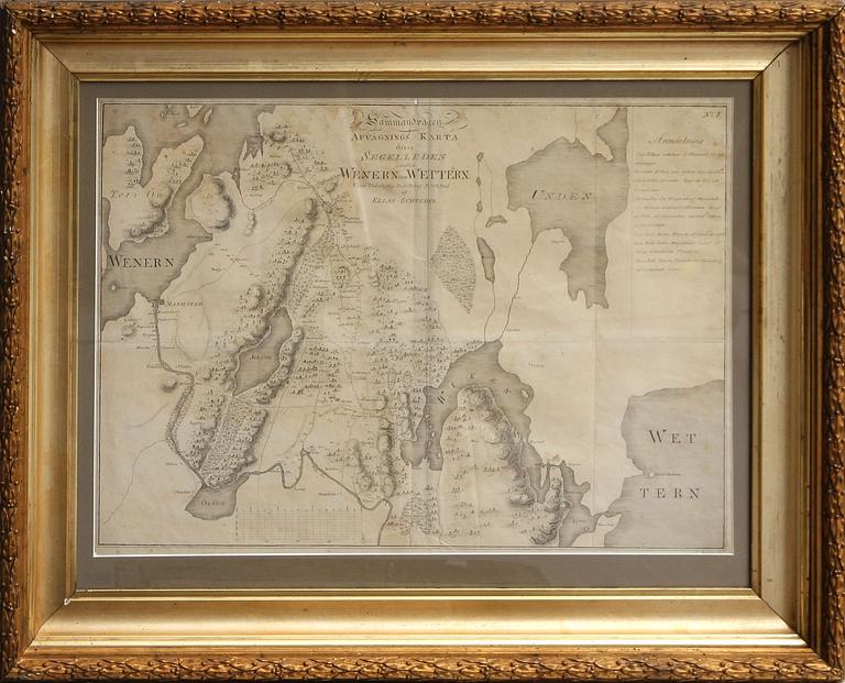 KARTA, "Segelleden Wenern- Wettern", Elias Schveder, 1700/1800-tal.