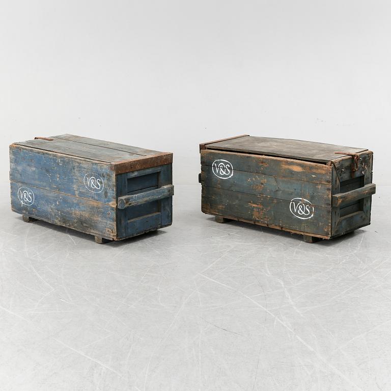 Two wooden boxes, early 1900's.