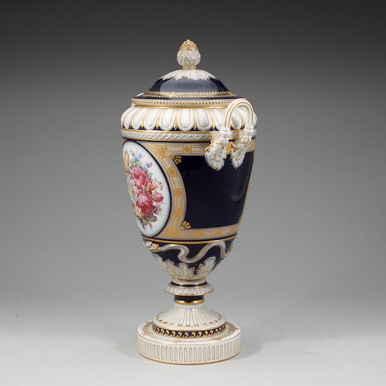 A large Berlin vase with cover, 19th Century.