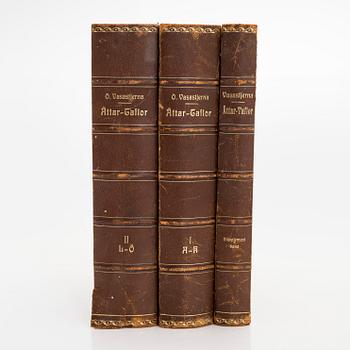 Kirjateos, 3 nidettä, Sukutaulut "Suomen Ritarihuoneeseen otetusta aatelistosta" I-II lisäosa 1879-1883.