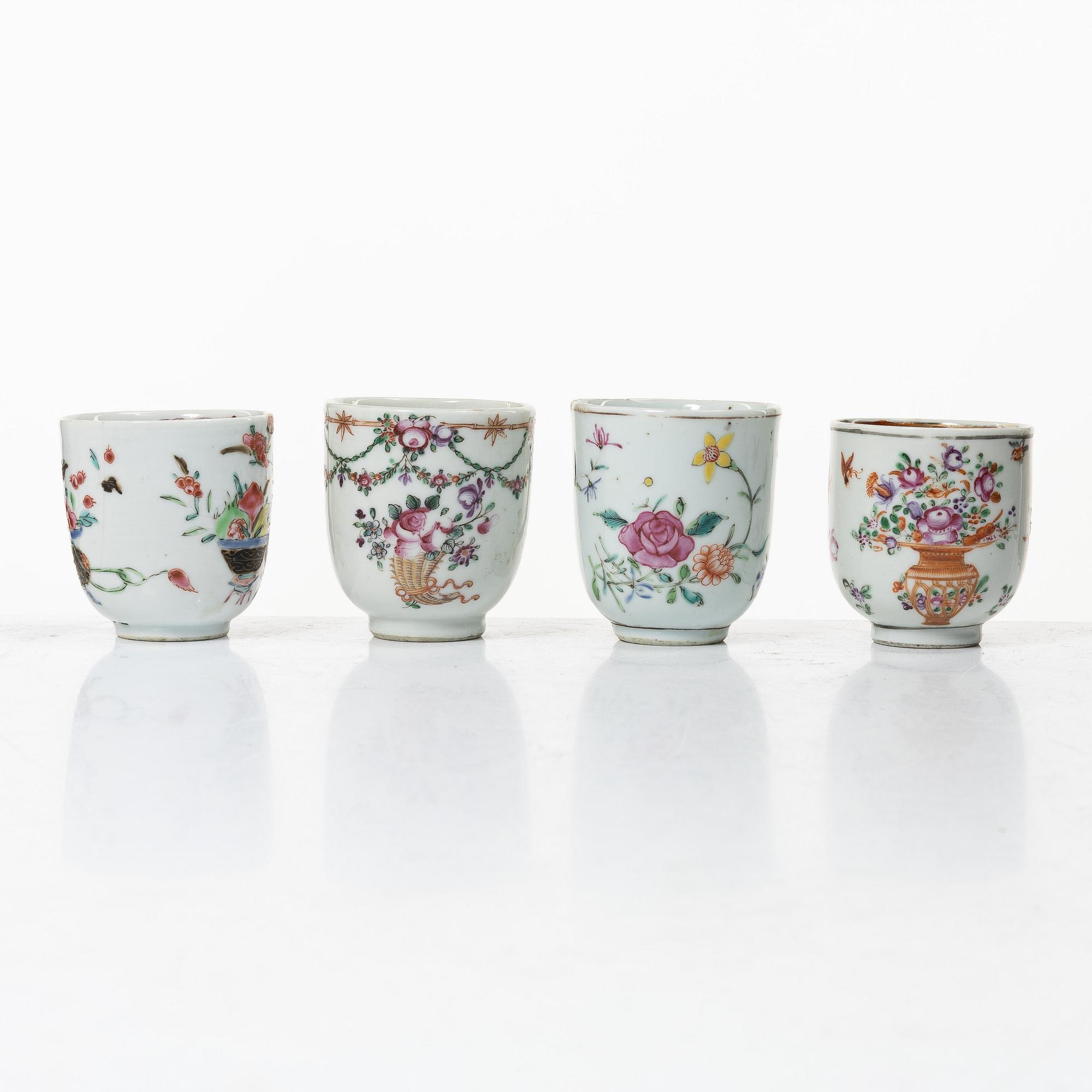 A group of 12 famille rose cups, Qing dynasty, Qianlong (1736-95).