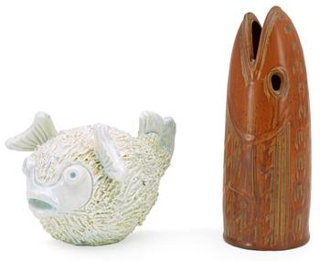 Two Gunnar Nylund stoneware figures of fishes, Rörstrand.