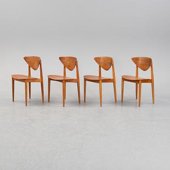 Peter Hvidt & Orla Mølgaard Nielsen, a set of four teak and oak chairs, Bodafors, 1950's/1960's.