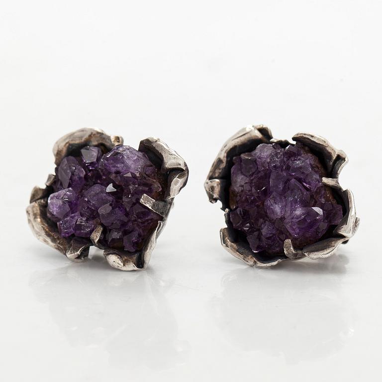 Reino Saastamoinen, örhängen, sterling silver och ametister, 1973.