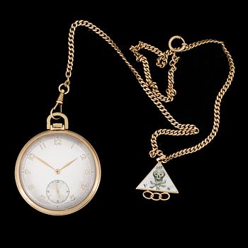 Fickur med Klockkedja, 14k resp kedja 18k guld. Tillverkad i Schweiz, 1900-talets mitt. 46mm.