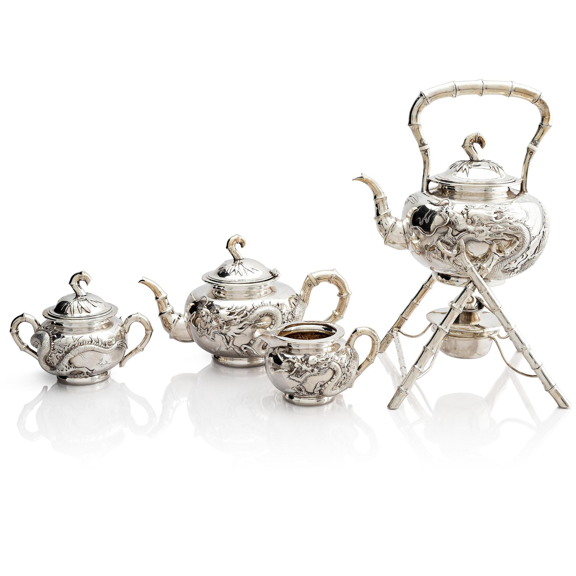 Teservis, fem delar, silver. Wang Hing & Co, Hong Kong & Canton.