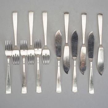 FISKBESTICK, 12 st (6+6), silver, GAB, Stockholm 1956-1964. Total vikt ca 518 g.