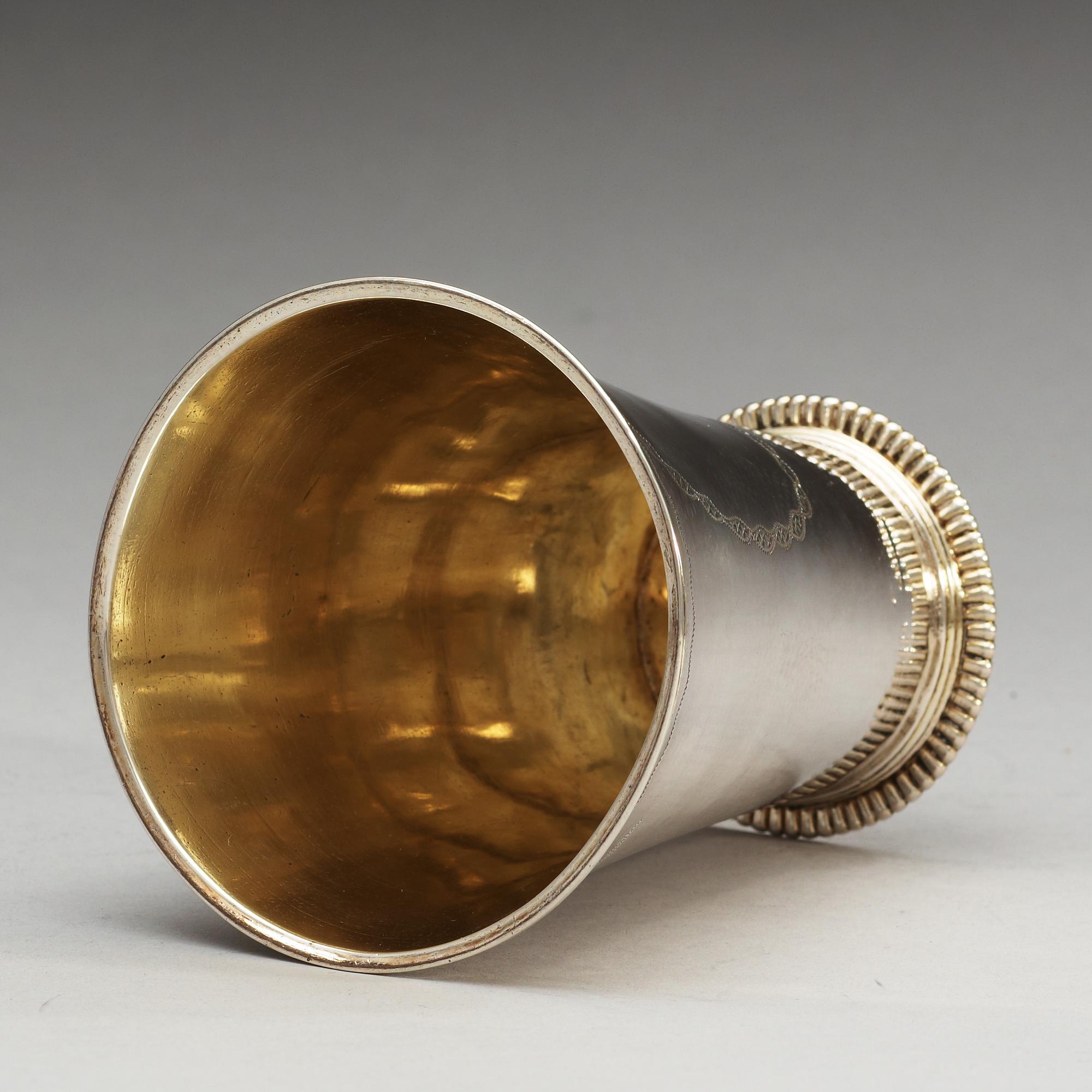 A Swedish 18th century parcel-gilt beaker, makers mark of Sven T. Röding, Växjö (1736-1754).