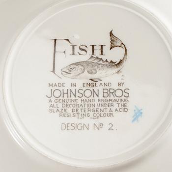FISKSERVIS, 11 delar, flintgods, "Fish", Johnson Bros, England, 1900-talets andra hälft.
