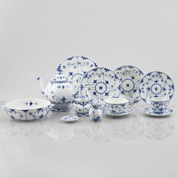 Royal Copenhagen, a 94-piece mostly full lace "Blue Fluted" dinner and tea service, Denmark.