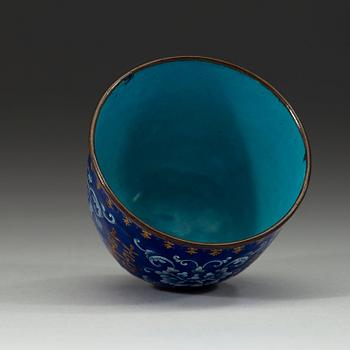 A blue enamel cup, Qing dynasty 18th century.