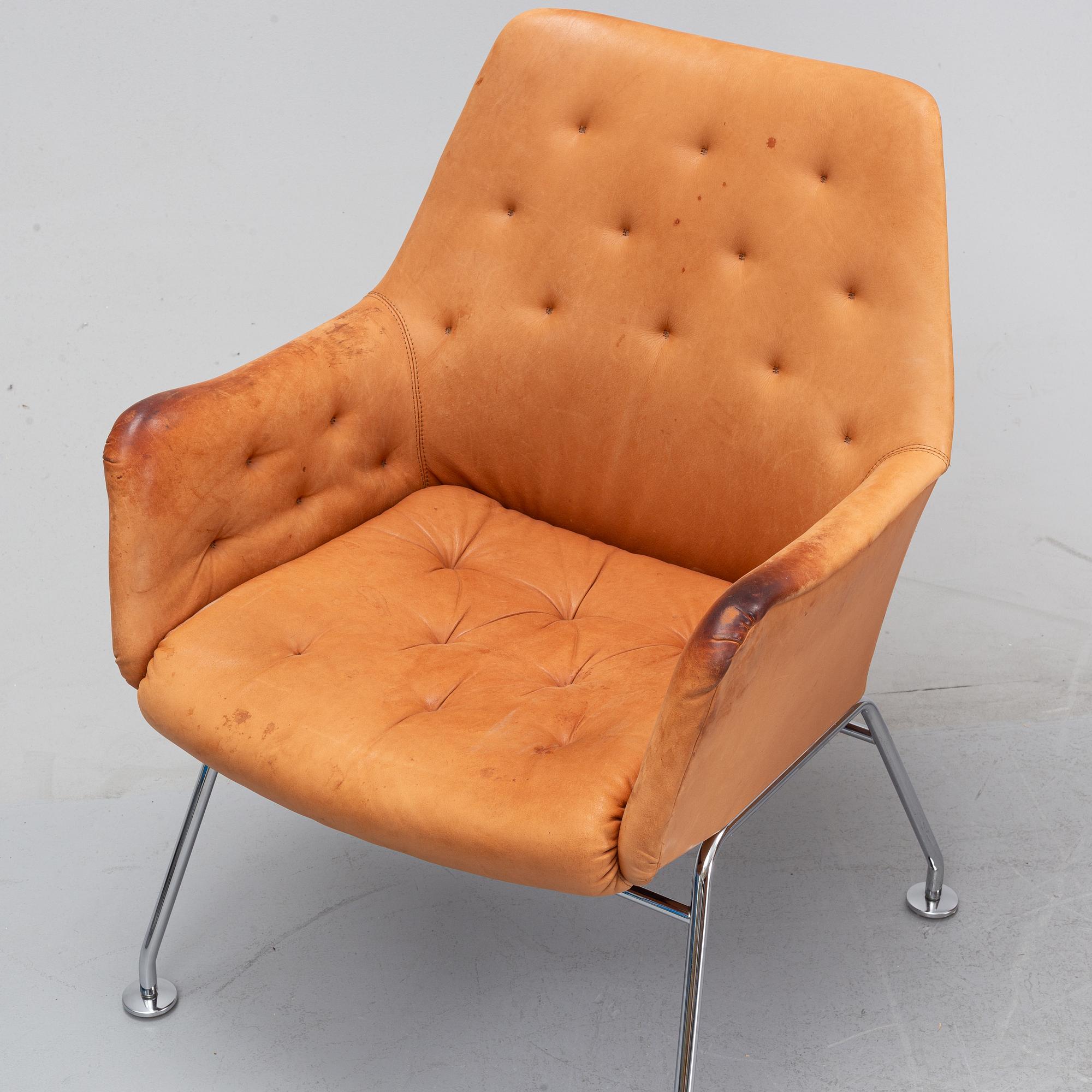 Six leather armchairs, 'Mirja', by Bruno Mathsson for Dux.