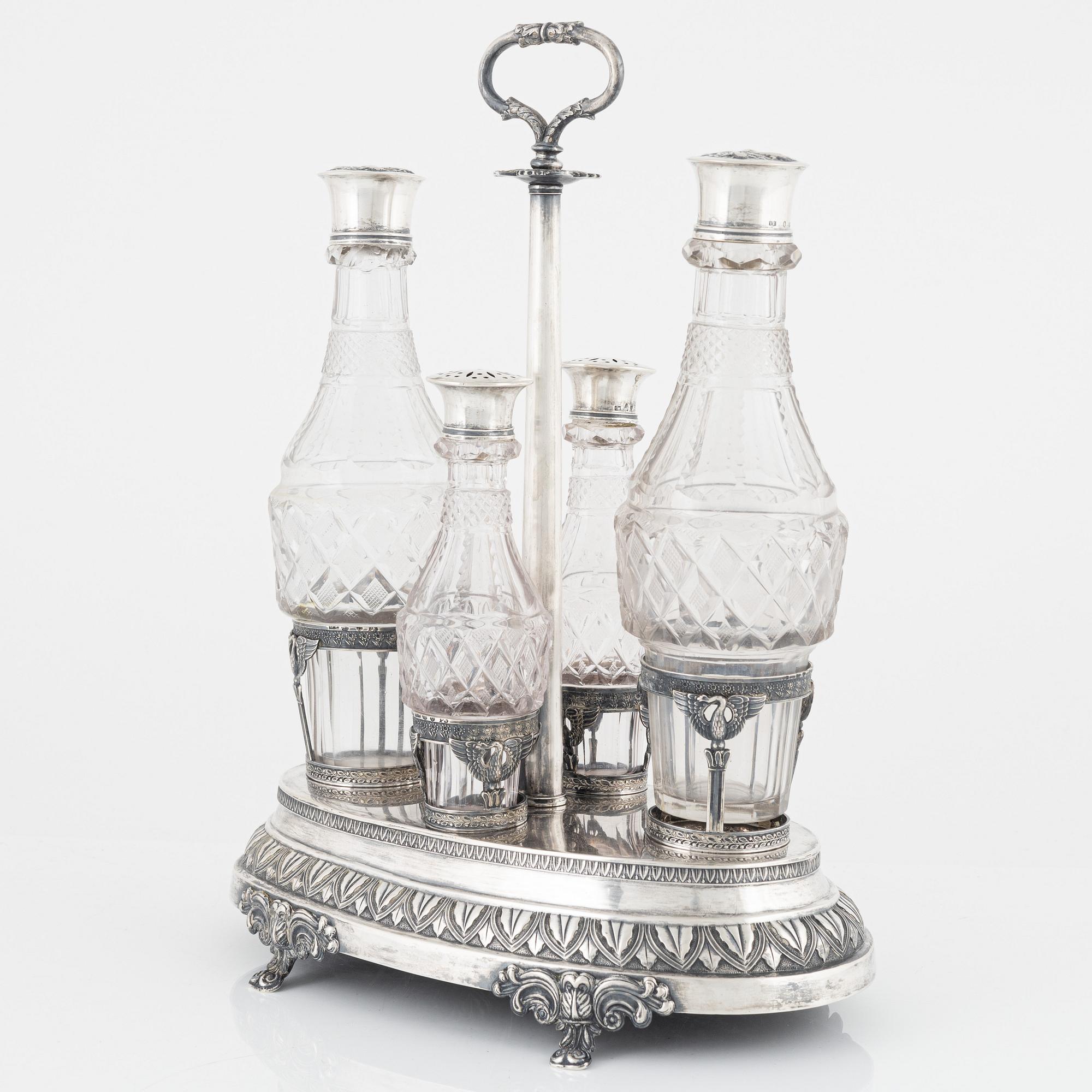 A Swedish Silver and Glass Table Centerpiece, mark of Gustaf Folcker, Stockholm 1821.