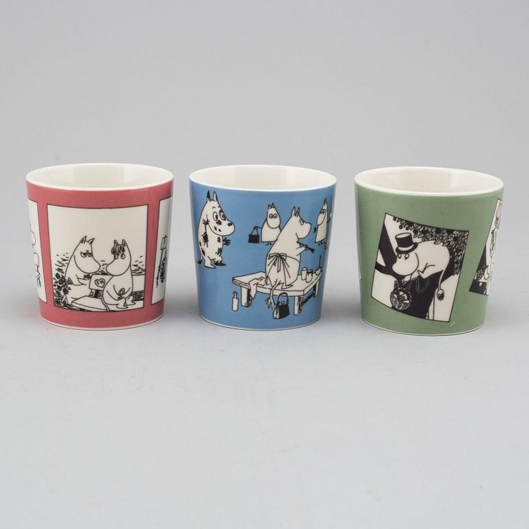 Three porcelain mugs by Arabia, Finland, with Moomin characters, 1990.