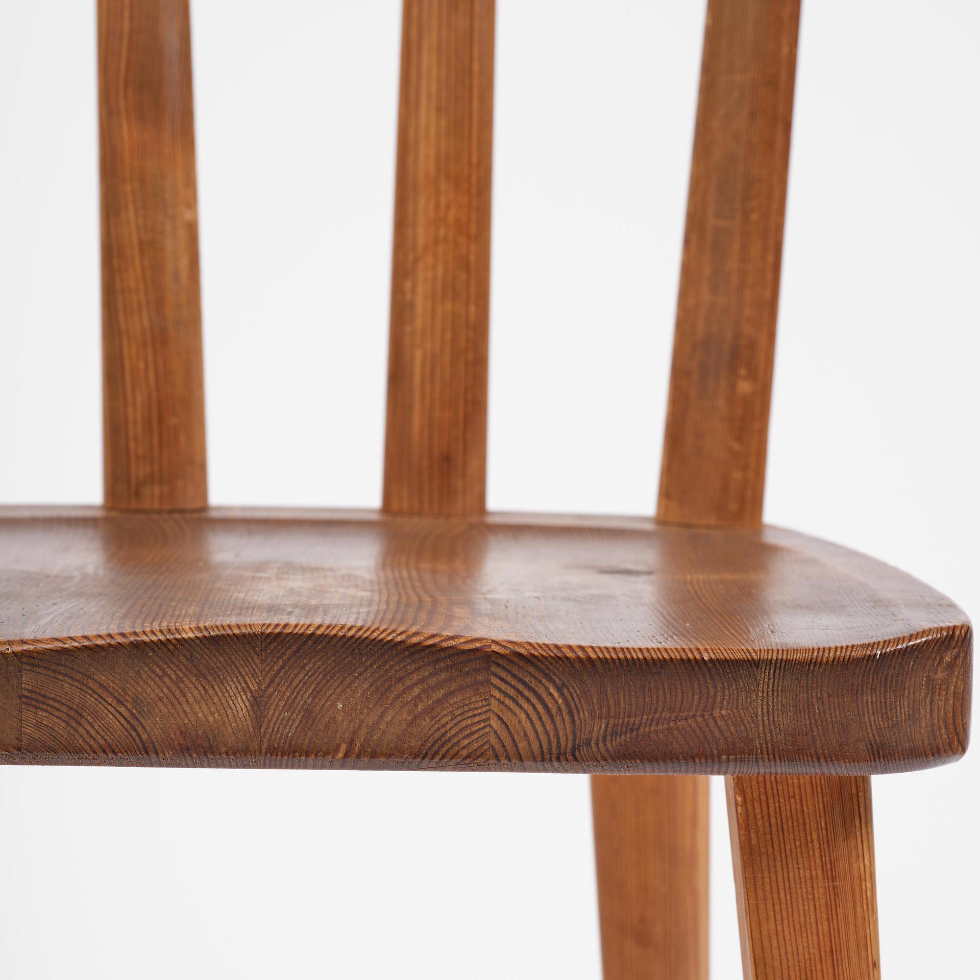 Axel Einar Hjorth, a set of six stained pine "Utö" chairs, Nordiska Kompaniet, Sweden, 1930s.
